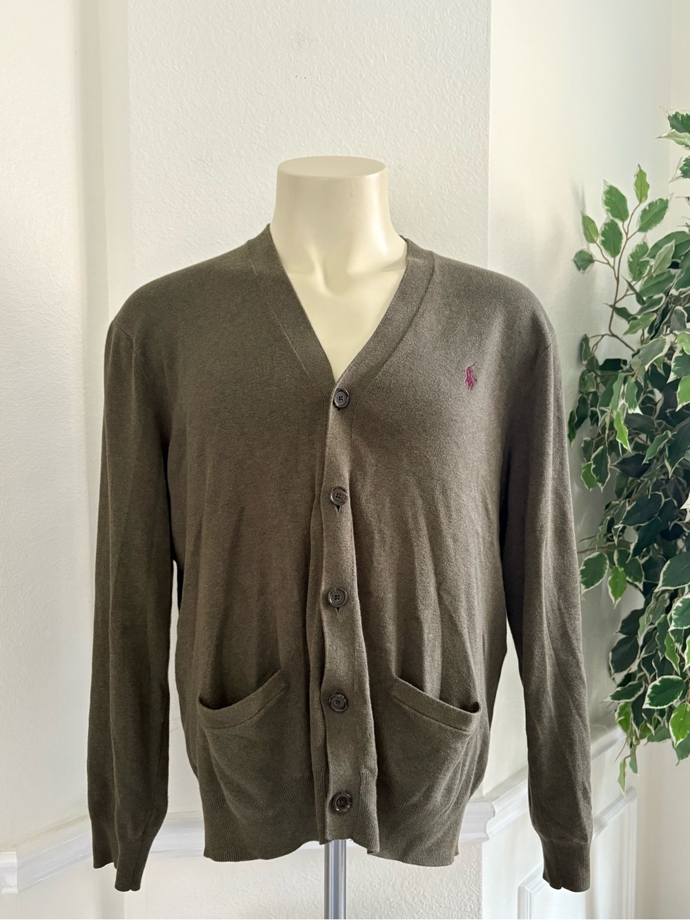 Polo Ralph Lauren Olive Green Pima Cotton Preppy Cardigan